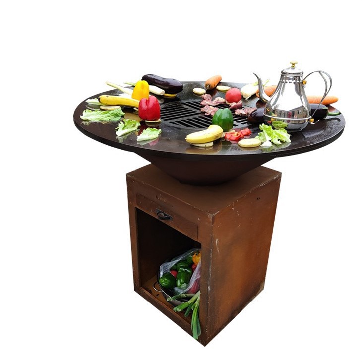 Cooking Corten Steel Fire Pit Table Bbq