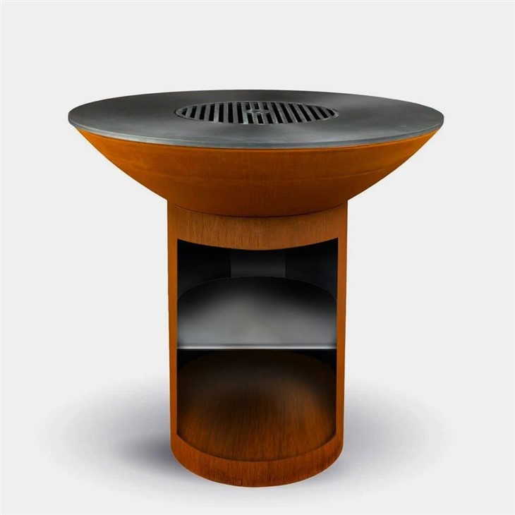 Corten Metal Fire Pit With Grill Table BBQ