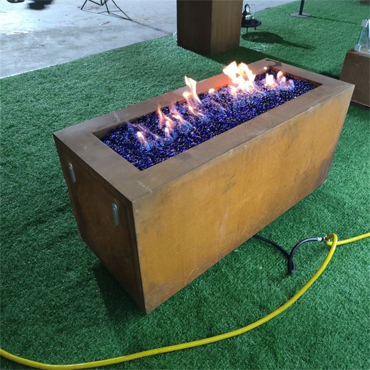 Outdoor Corten Steel Gas Fire Pit For Deck